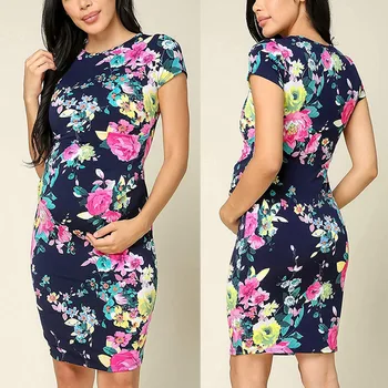 

vetement femme Women's Maternity Pregnant clothes dress Nursing Short Sleeve O-neck Casual Comfy Floral Print Dress ropa mujer