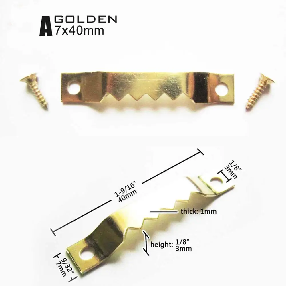 25 шт. небольшой сверхмощный Sawtooth фоторамка вешалка висячая фото Настенная картина маслом зеркальная пила зуб крючки с винтами 3 цвета - Цвет: A golden 7x40mm
