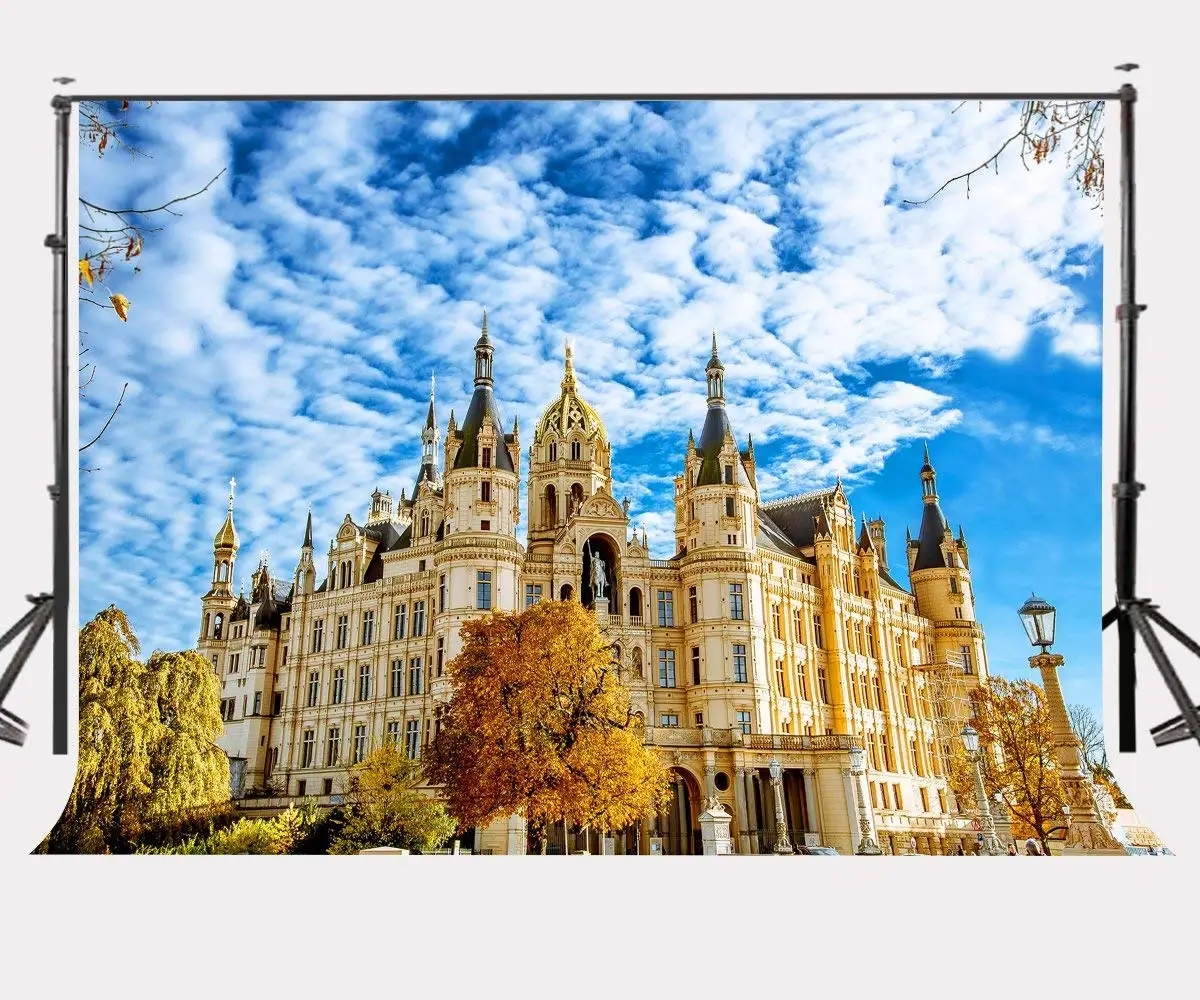 

7x5ft Sunny Day Backdrop Schwerin Castle Golden Buildings Photography Background