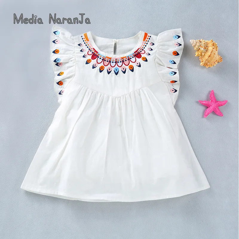 Summer baby Girl white Embroidery Flower Dress children kids short