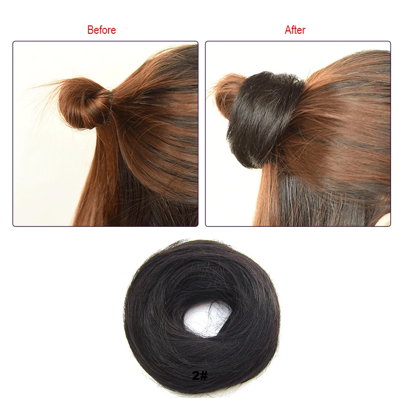 Similler Rubber Band Straight Scrunchie Donut Chignon Wrap Hair High Temperature Fiber Synthetic Hair Pieces Brown 613# Wedding