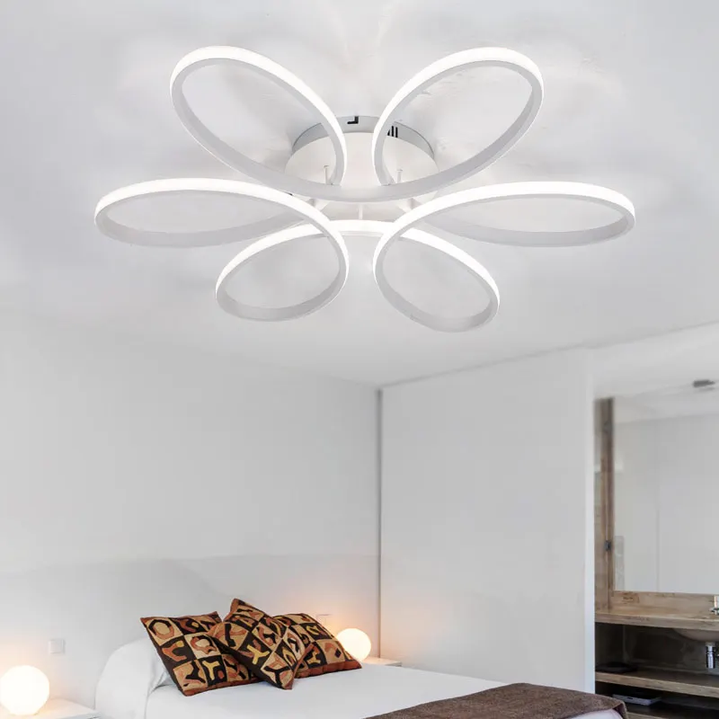 

Modern Led Lamp White Iron Chandelier Lustre With Remote Control Living Room Kitchen Foyer Decor Home Lighting Fixtures AC 220V