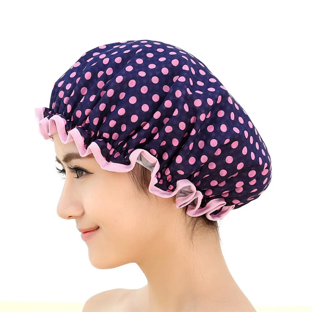 

Lovely Colorful Women Shower Caps Colorful Double Layer Bath Shower Hair for ears Cover Adults Waterproof Chiffon+ PEVA 4