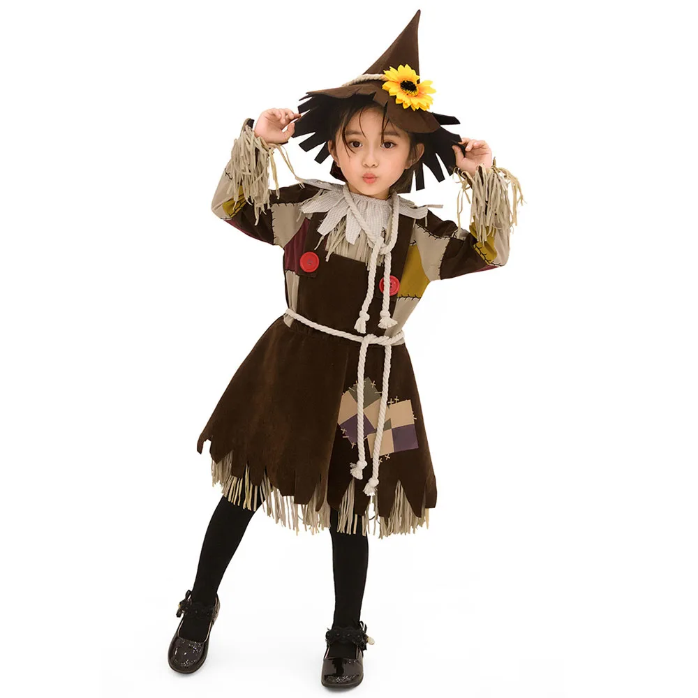 

Kids Fairy Tale Wizard of Oz Scarecrow Cosplay Costumes Girls Kindergarten Halloween Party Drama Stage Play Fancy Dress Costume