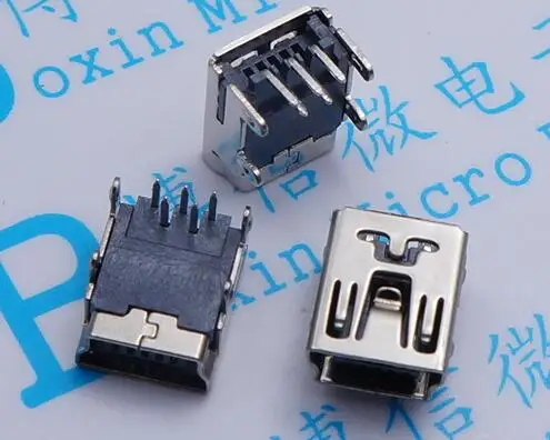

10Pcs Mini USB 5pin 90 Degree Inserting plate Connector 4 Foot Location Mobile Phone Data Interface Free Shipping