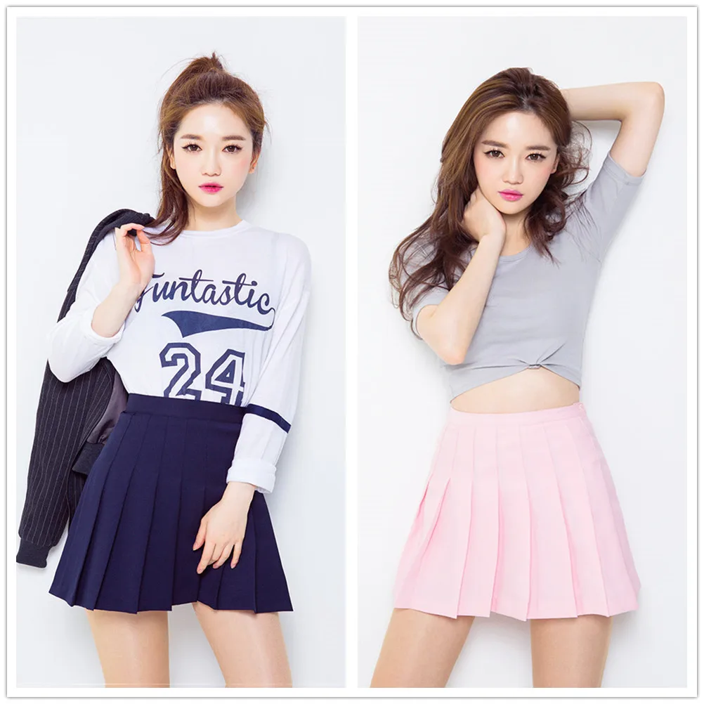 2016 Summer Korean Preppy Style Pleated Skirts Womens Skirt Skater