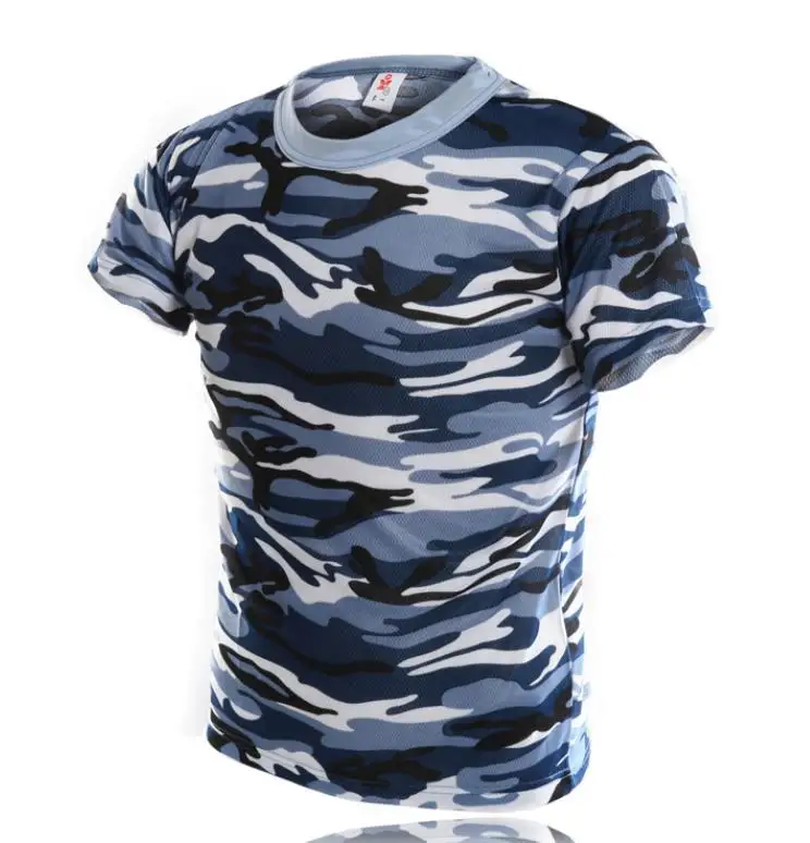 Мужская футболка, стиль, модная камуфляжная футболка с коротким рукавом, индивидуальная темно-синяя камуфляжная футболка с круглым вырезом, мужская одежда - Цвет: Синий