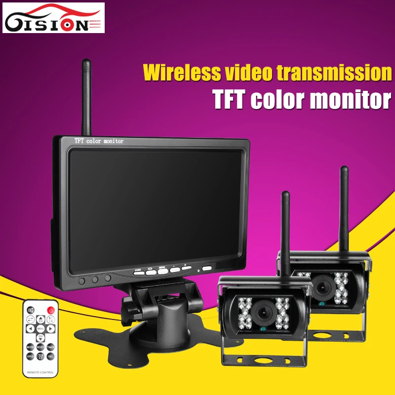 Wireless Dual Backup Cameras Parking Assistance Night Vision Waterproof Rear View Camera 7 Monitor for RV