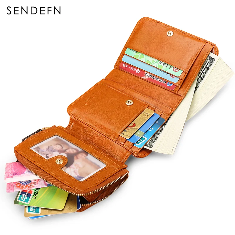 

SENDEFN New Brand High Quality Wallet Female Small Leather Wallet Women Red Brown Color Zipper Money Wallet Coin Purse For Lady