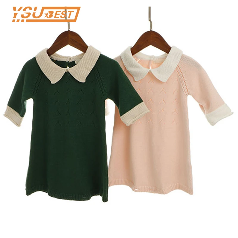 1-4Yrs Платье для маленьких девочек хлопок вязать крючком для маленьких девочек ползунки дети с рукавами комбинезон для новорожденного малыша Платья-свитеры