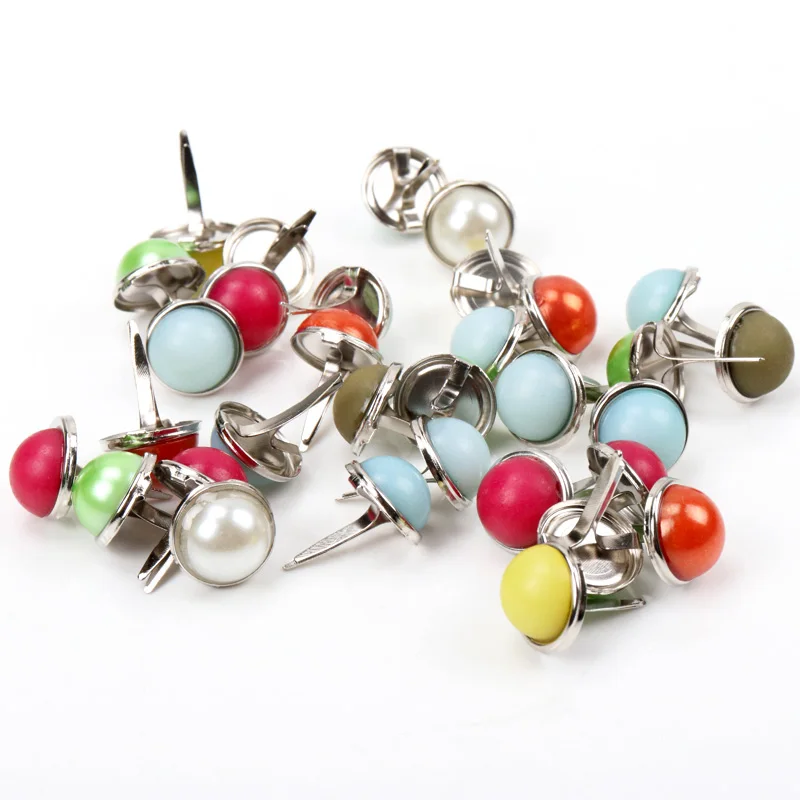 

20pcs Mixed Pearl Round Metal Brad Studs Spikes Scrapbooking Embellishment Fastener Brads Crafts Pushpin Decoration 12mm