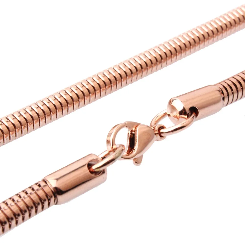 4.2mm 60cm Rose Gold Color Stainless Steel Round Snake Chain Necklace