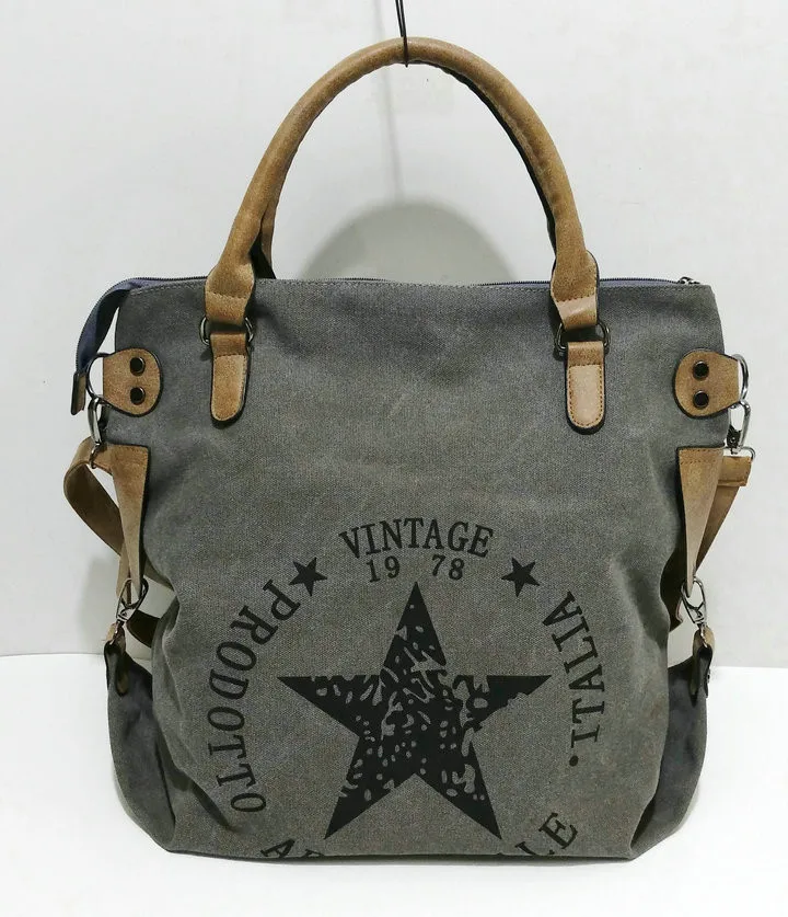 Rdywbu VINTAGE BIG STAR PRINTED CANVAS TOTE HANDBAG - Women's Multifunctional Travel Shoulder Bag Letters Messenger Bolsos B211