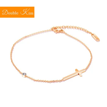 

Classic Cross Zircon Anklet Rose Gold Color Titanium Stainless Steel Material Anklets Fashion Trendy Women Jewelry Gift