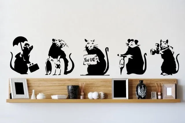 Banksy Five Mouse стикеры Настенные граффити Classic Vinyl Street Wall художественная коллекция