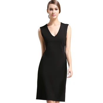 

Buenos Ninos Custom Women Sleeveless Dress Sundress Formal Evening Formal Dress Black Low Cut Deep V-neck Back Split Cloth