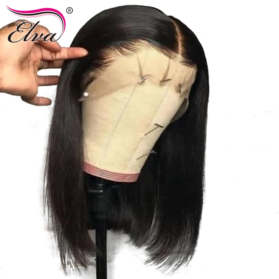 

Short Bob Lace Front Wig Pre Plucked With Baby Hair Brazilian Lace Front Human Hair Wigs Straight Remy Hair Bob Wig Elva 8"-14"