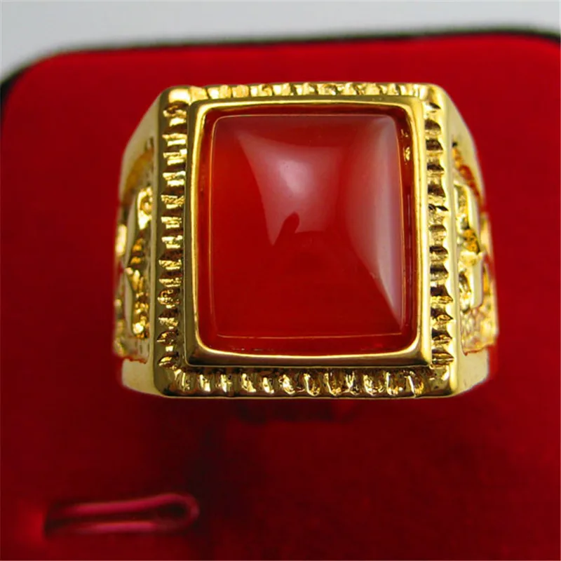 

Three Colors Luxurious 24 K Square Stone Adjustable Ring for Men 1:1 Quality Handmade in Hongkong Gold Shop Rings