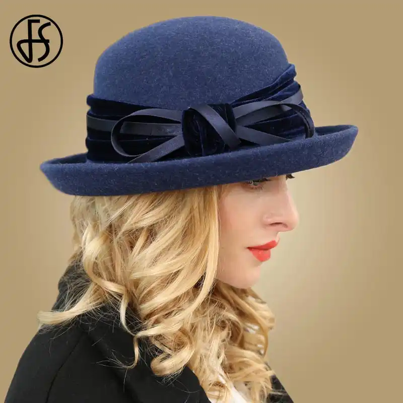 ladies navy blue felt hats
