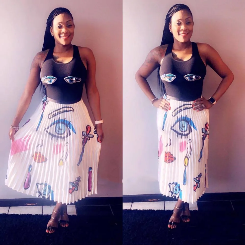 Контрастные цвета нерегулярные цветочные глаза печати высокая талия Свободные повседневные женские юбки горячие летние модные новые уличные J1773