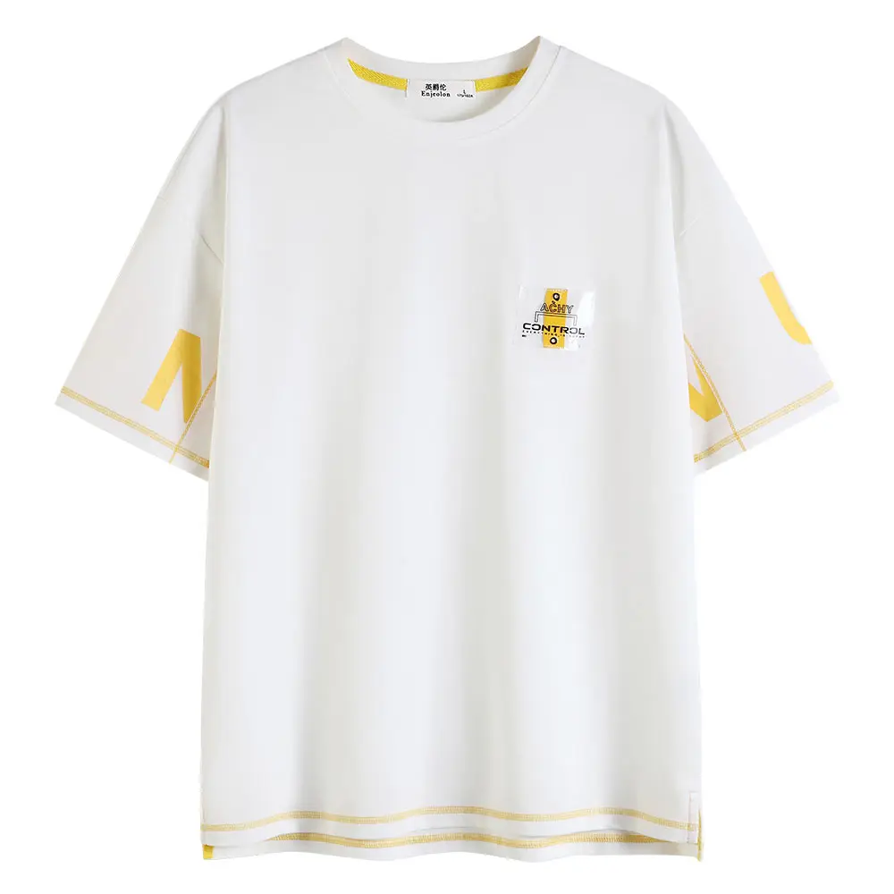 Enjeolon летняя футболка с короткими рукавами и круглым вырезом, Повседневная футболка с принтом, Мужская футболка размера плюс, Новое поступление T8805 - Цвет: White