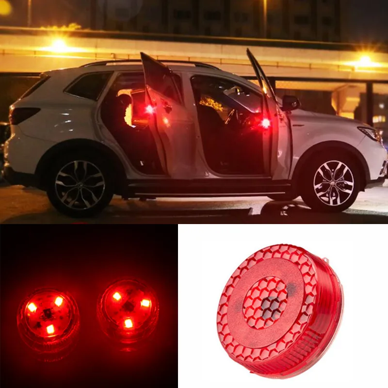 

2pc Universal Car Door Warning Red Light Magnetic Induction LED Flashing Anti-collision Easy Installation wireless Safety Signal