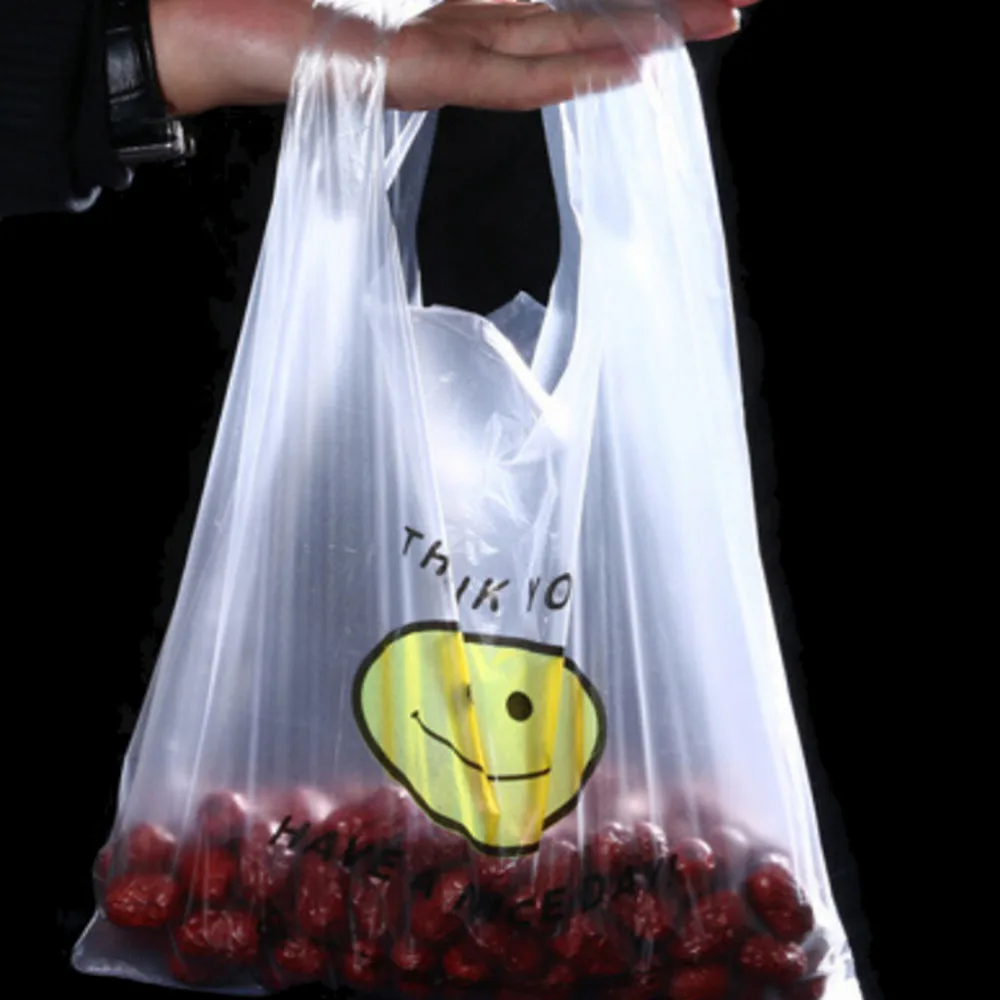 100pcs/lot PE Plastic Shopping Bag / Vest Shopping Bags / Supermarket Retailing Bags White Transparent Food Grade