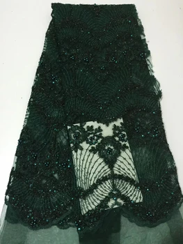 

African lace fabric with beads, African lace fabric green, Nigerian lace material CD2982