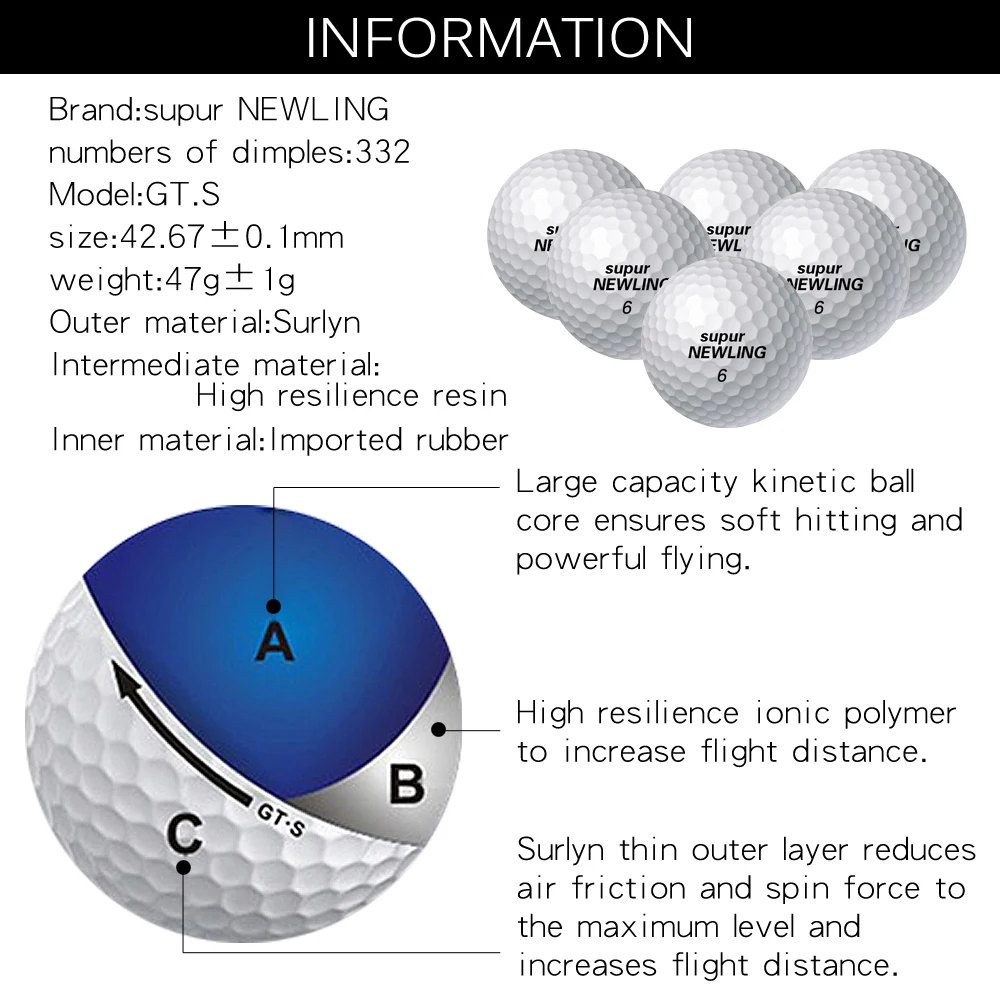 Три части мяч для гольфа мяч для игры в гольф супер большой расстояние мяч для гольфа 10 шт./лот
