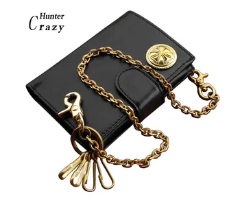

Brass Iron Cross Men's Vintage Genuine Leather Money Clip Bifold Wallet Chain