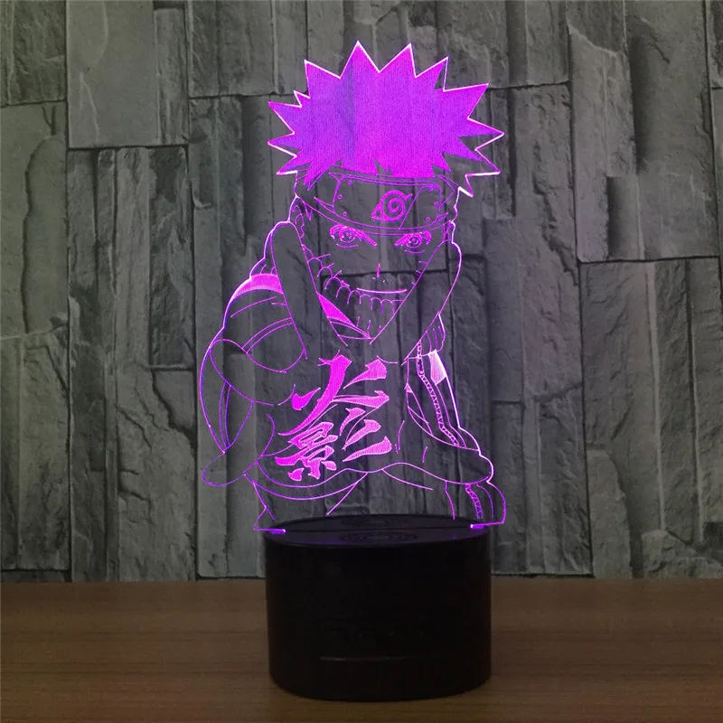 3D лампа с рисунком из аниме «Наруто» как у героя мультфильма Саскэ светодиодный ночной Светильник фигурку 7 цветов сенсорный Украшение стола светильник Оптические иллюзии