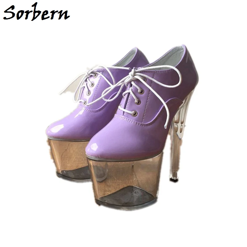 

Sorbern Thigh High Patent Leather Ankle Boots Ladies Shoes Spring Platform Ankle Boots Women Small Size Clear Heels Lace-Up