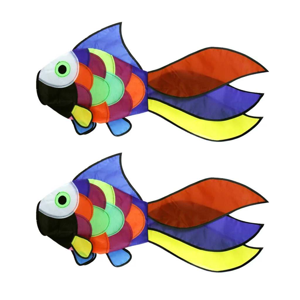 2 pieces Nylon Colorful Fish Windsock Rainbow Flying Kite Outdoor Toys Kids Spring Park Garden Decor
