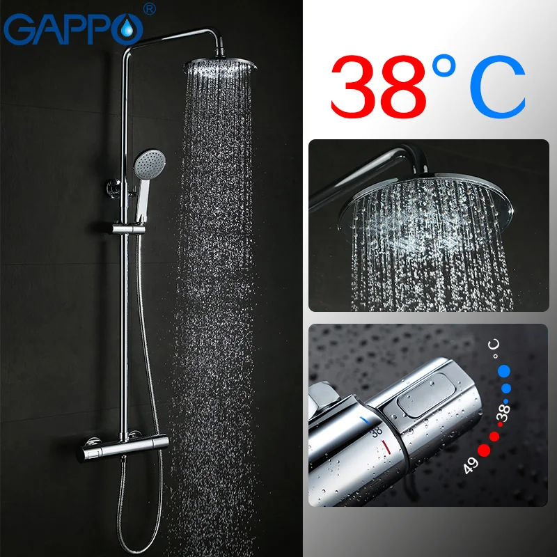 GAPPO Shower System bathroom shower thermostat faucet mixer tap waterfall wall mount thermostatic mixer shower faucets taps     