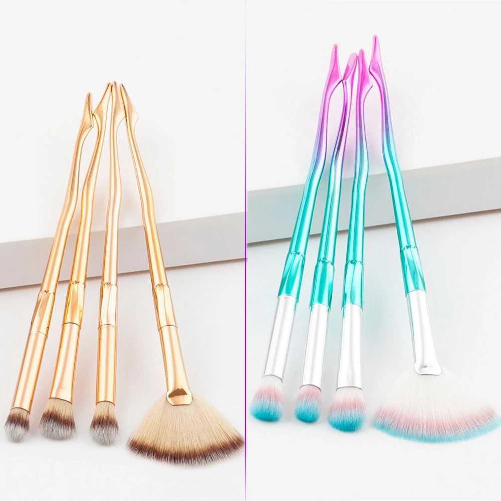 

1/4 Pcs Rose Gold/Pink Fan Shape Mermaid Makeup Brushes Eyeshadow Blush Contour Powder Foundation Facial Cosmetic Beauty Tools