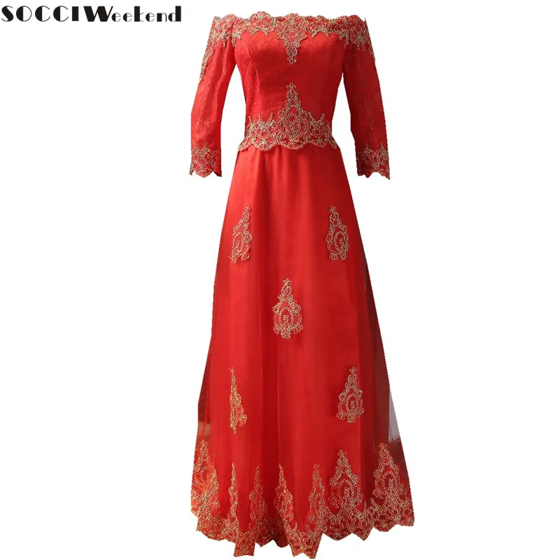 SOCCI Weekend Red Long Evening Dress 2017 Tulle Lace Floor length Formal wedding Party Dresses up back Gowns robe de soiree | Свадьбы и