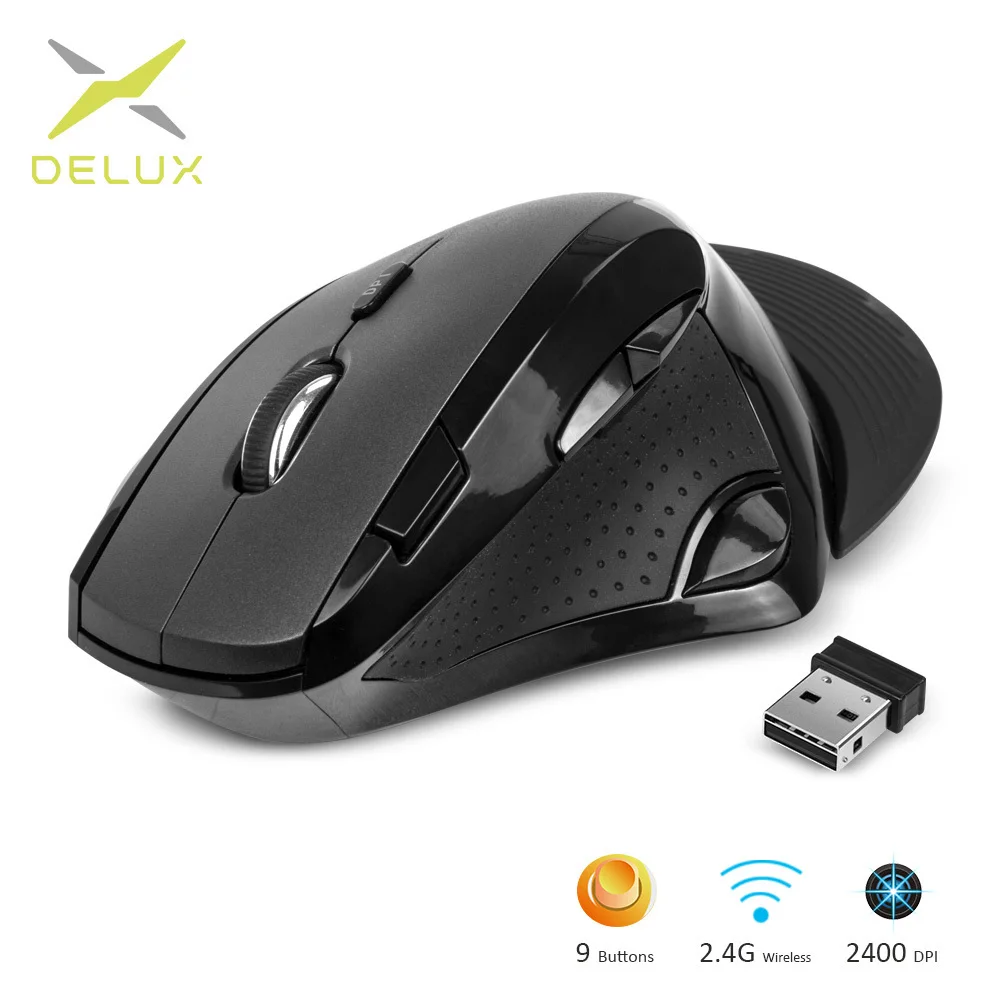 Delux M910GB 2,4 GHz беспроводная мышь 9 Кнопок 2400 dpi эргономичные вертикальные офисные мыши со съемной подставкой для рук для ПК ноутбука