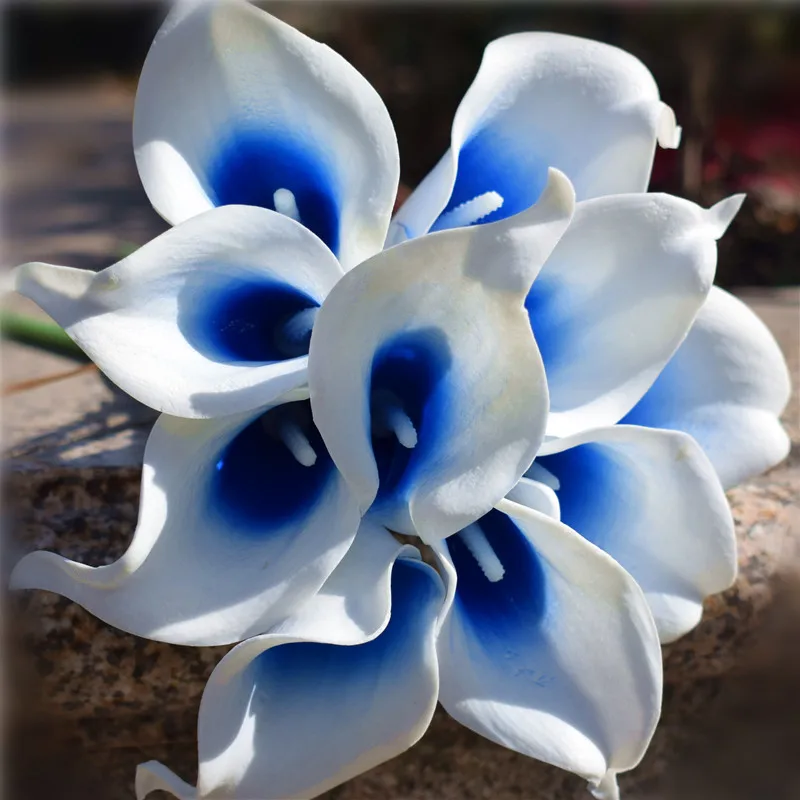 Королевский синий букет лилии Калла, 10 стеблей кобальта цветы, настоящее прикосновение Калла лилии, латексные цветы для свадебного букета Таблица центральный