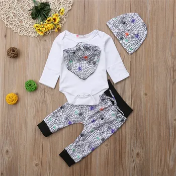 

Autumn Long Sleeve Halloween Bodysuit Floral Pants Cotton Boy Girl Clothing Outfits 4PCs Newborn Baby Boys Girls Clothes Set