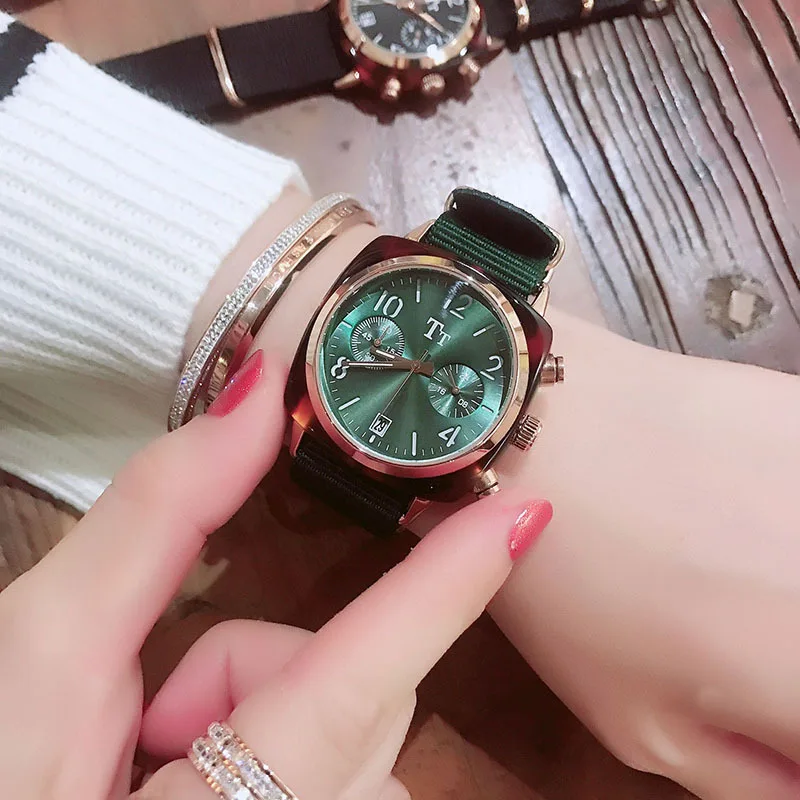 

Fashion Big Dial Ladies Watch Multifunction Waterproof Female Quartz Watch Canvas Strap with Calendar Women's Watch reloj mujer