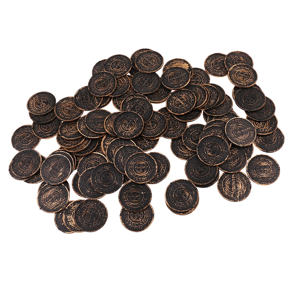 100x пластиковые сокровища пиратские монеты сундук Pinata играть деньги монеты для дня рождения партии lots - Цвет: Bronze S