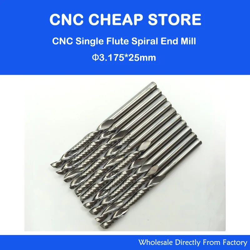

Free shipping 10 pcs Carbide endmill single flute spiral CNC router bits Cutter Tools 3.175 x 25mm