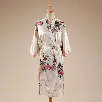 

New White Wedding Bride Bridesmaid Robe Floral Bathrobe Short Kimono Nightgown Bathrobe Dressing Gown For Women One Size 010503