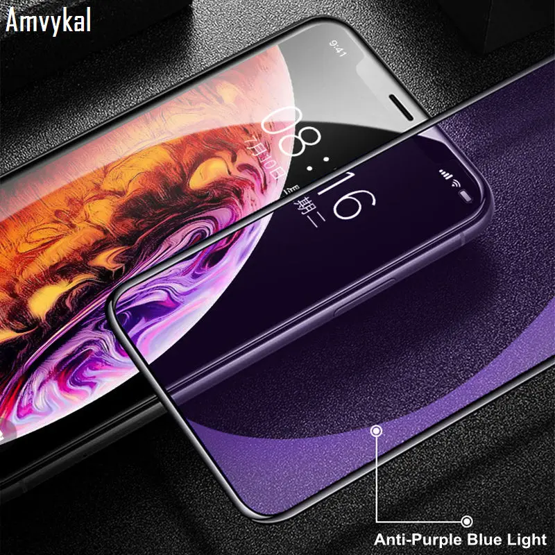 Amvykal для iPhone XR X XS Max 8 7 6s Plus закаленное стекло анти-синий светильник 9D полное покрытие стекло 9D полное покрытие защита экрана