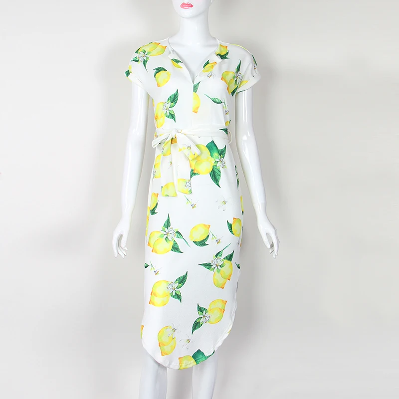 Сексуальные женские летние повседневные платья в стиле бохо, v-образный вырез, короткий рукав, принт, сарафан, прямое платье с поясом размера плюс GV704