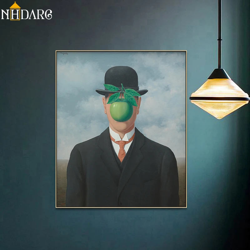 

Surrealism Magritte The Son of Man Artwork Reproduction Posters and Prints Canvas Art Painting Wall Picture for Home Decoration