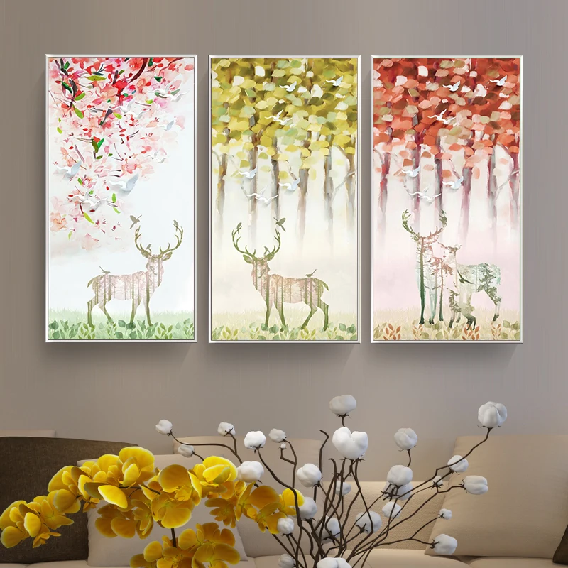 

Nordic Colored Forest Confused Deer Cartoon Style Fascinating Artistic Wall Paintings Art Canvas Posters for Home Decorations