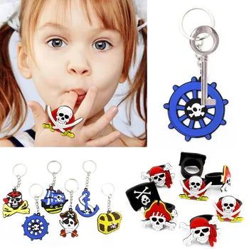 

Besegad 10PCS Rings 10PCS Keychains Soft Silicone Pirates Theme Party Favors for Kids Teens Adults Birthday School Awards Gift