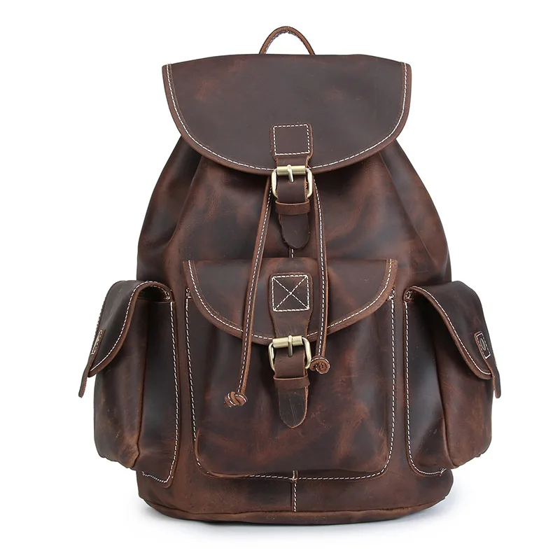 

Retro Genuine Leather Men's Backpack Large Capacity laptop bag school backpack Men Women shoulder bags leather Travel Backpacks