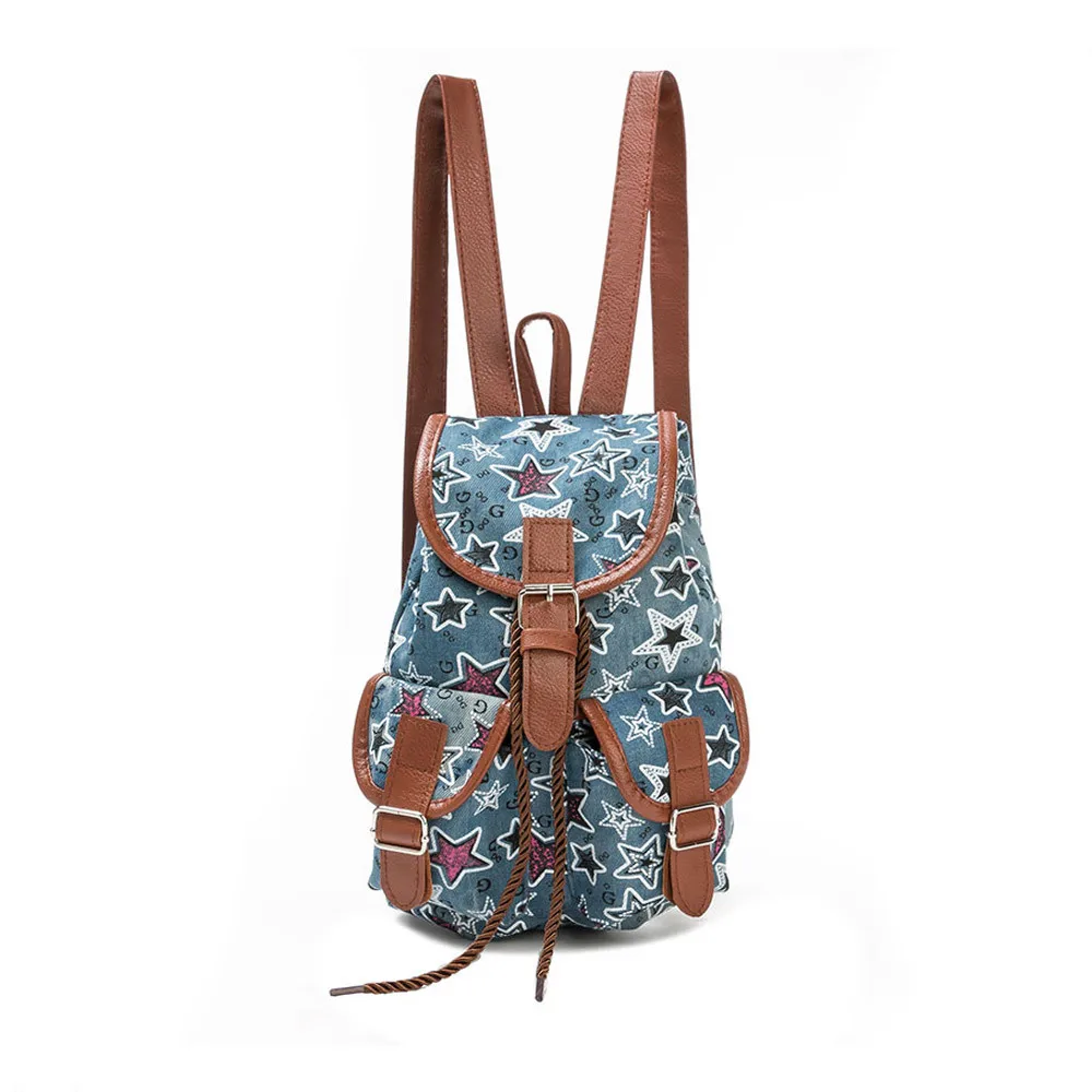 

100% brand new and high quality Women Stars Printing Drawstring Backpack Shopping Bag Travel Bag gift wholesale